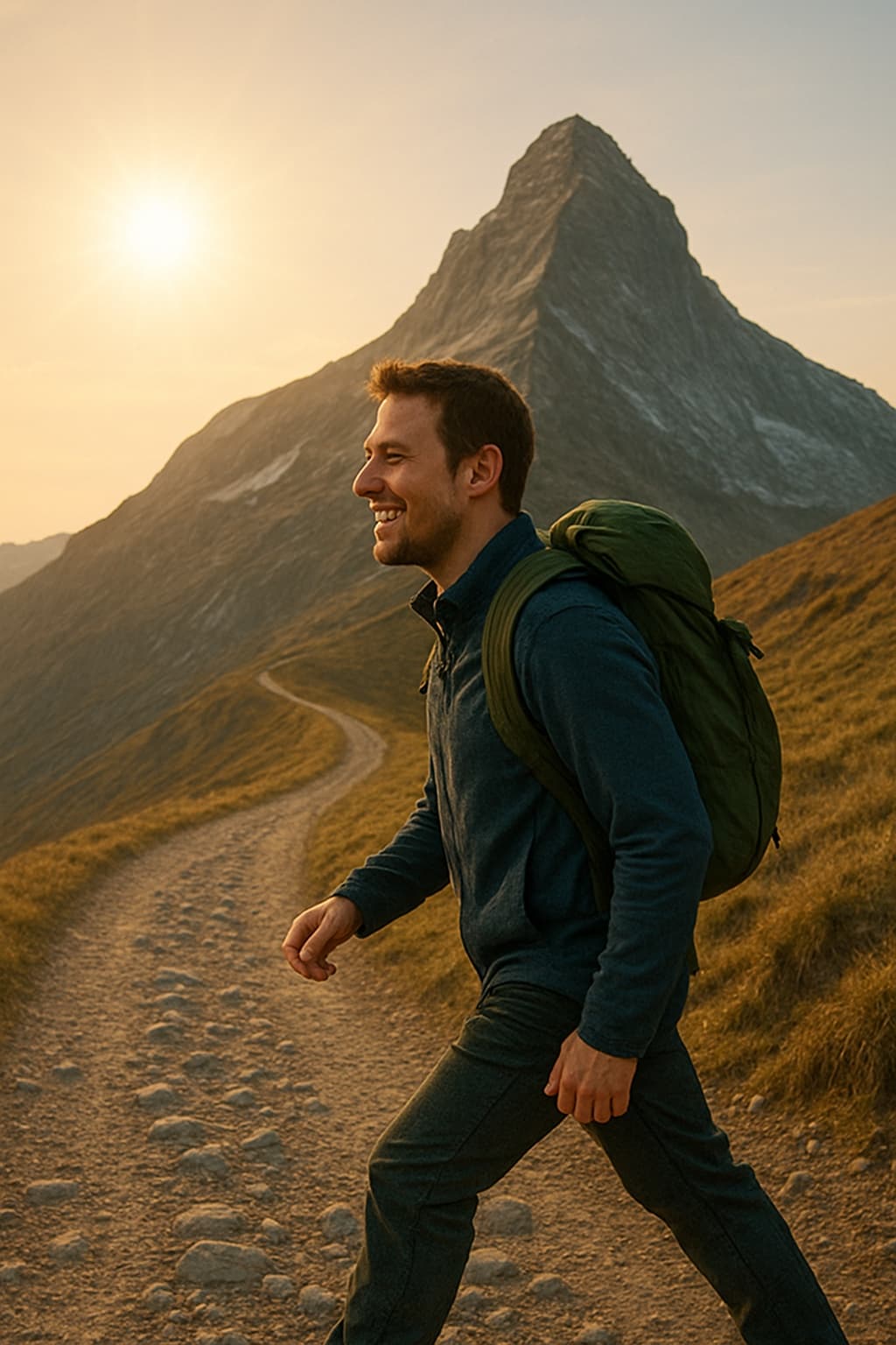 Male hiker enjoying mountain summit view